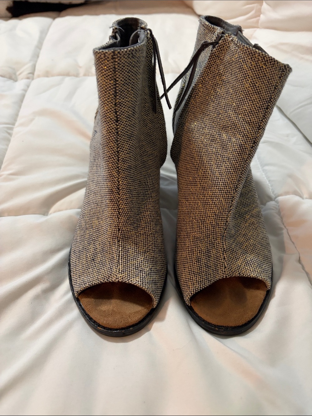 Toms Neutral Tweed Peep-Toe Ankle Booties
